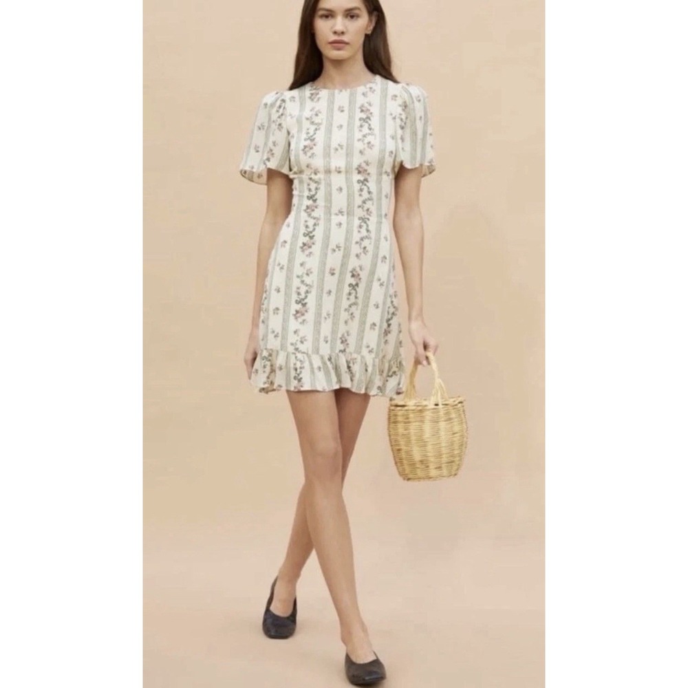 Reformation Beesley Print Mini Heath Dress Size 6 Flutter Ruffles Sleeves